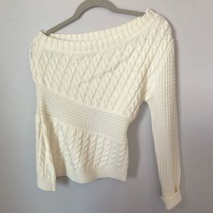 One Shoulder Cream Cable Knit Sweater